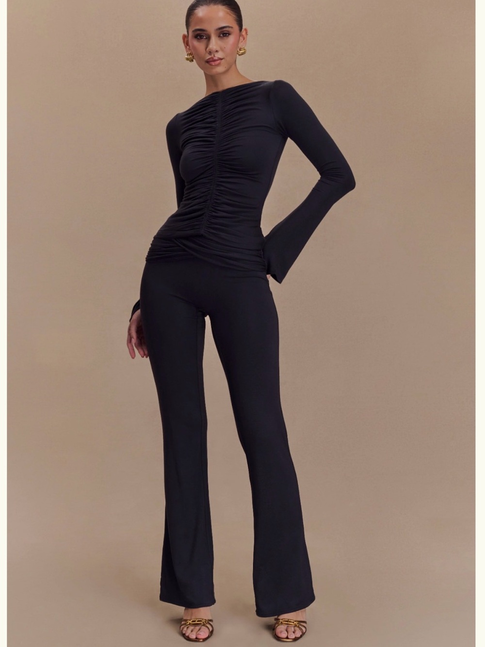 Meshki Preston Ruched Long Sleeve Top - Black M